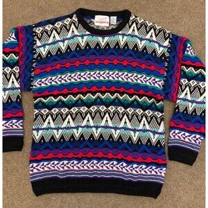 Vintage Cosby Sweater Mens M Long Sleeve Crew Textured Ramie Cotton 80s Knit